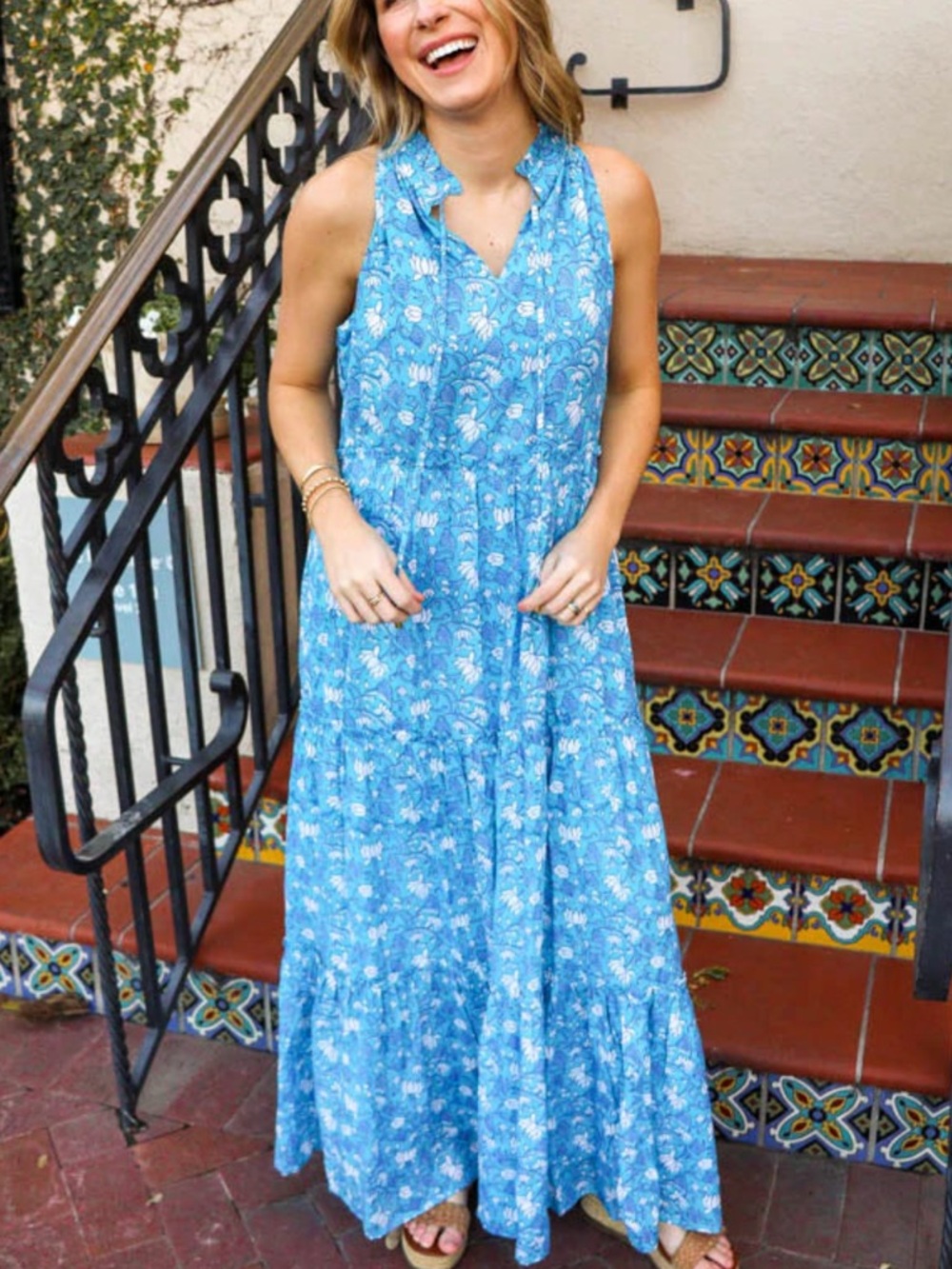J. Marie Blue Floral Maxi Dress - Sleeveless Summer Dress